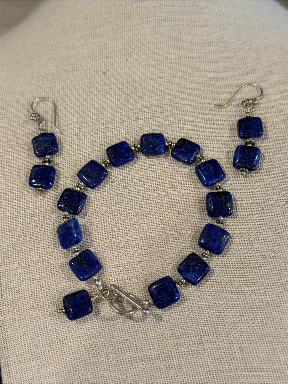 Lapis Lazuli Square Bead Bracelet & Earring Set